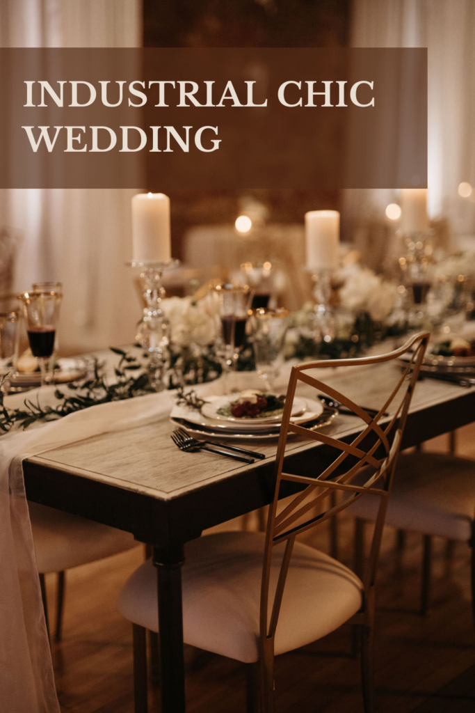 Family style wedding reception seating with candles