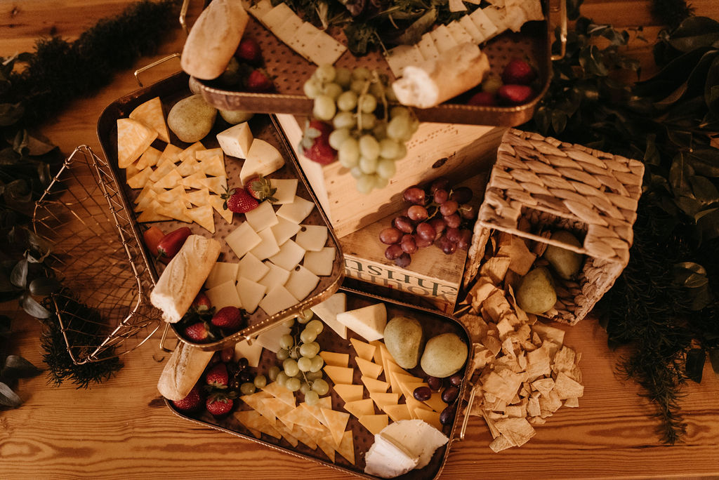 Cheese and fruit tray from wedding cateror
