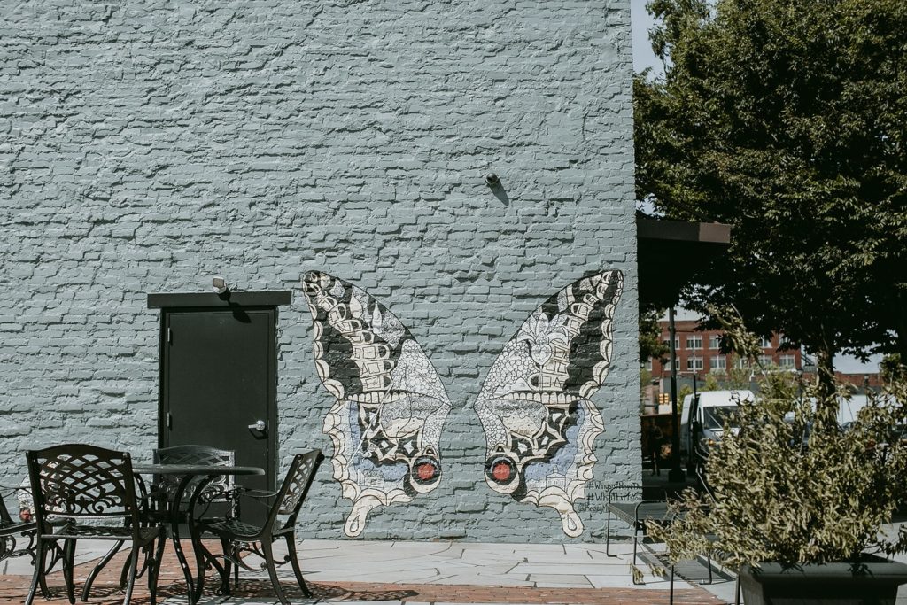 Butterfly wall mural at White Star Station