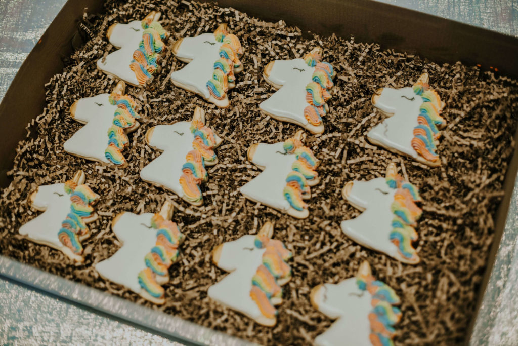 Rainbow unicorn cookies for kids birthday party